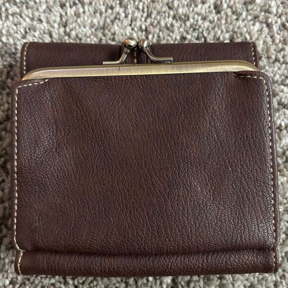 VTG. Buxton Tri Fold Framed Carde Brown Leather Wallet Change Purse 4.5" x 4.5" - Picture 2 of 7